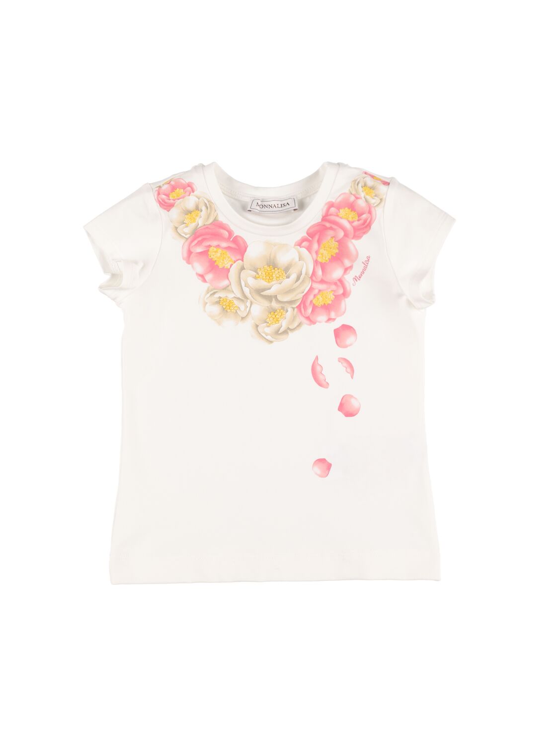 Monnalisa Kids' Floral Cotton Jersey T-shirt In White
