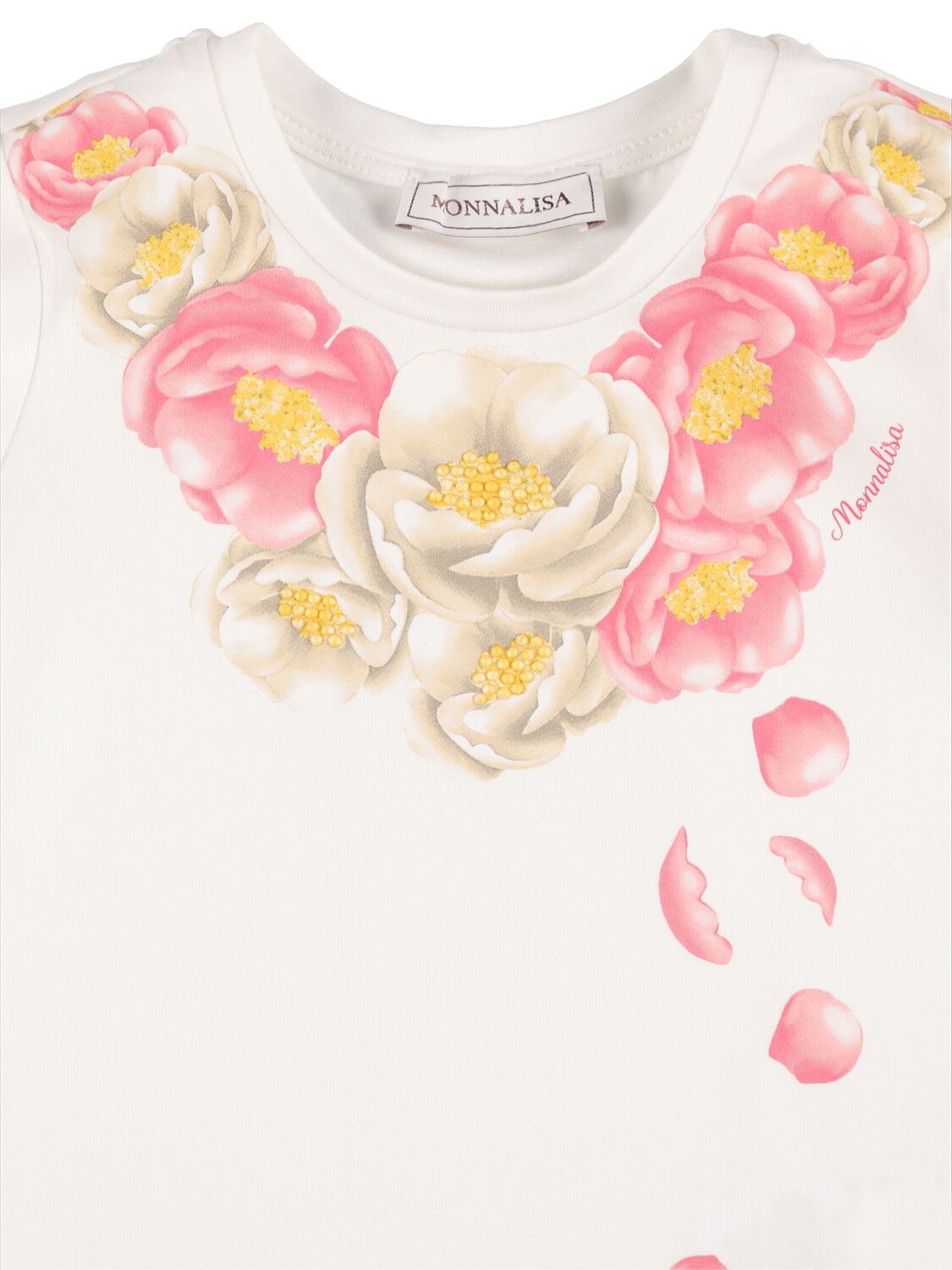 Shop Monnalisa Flower Print Cotton Jersey T-shirt In White