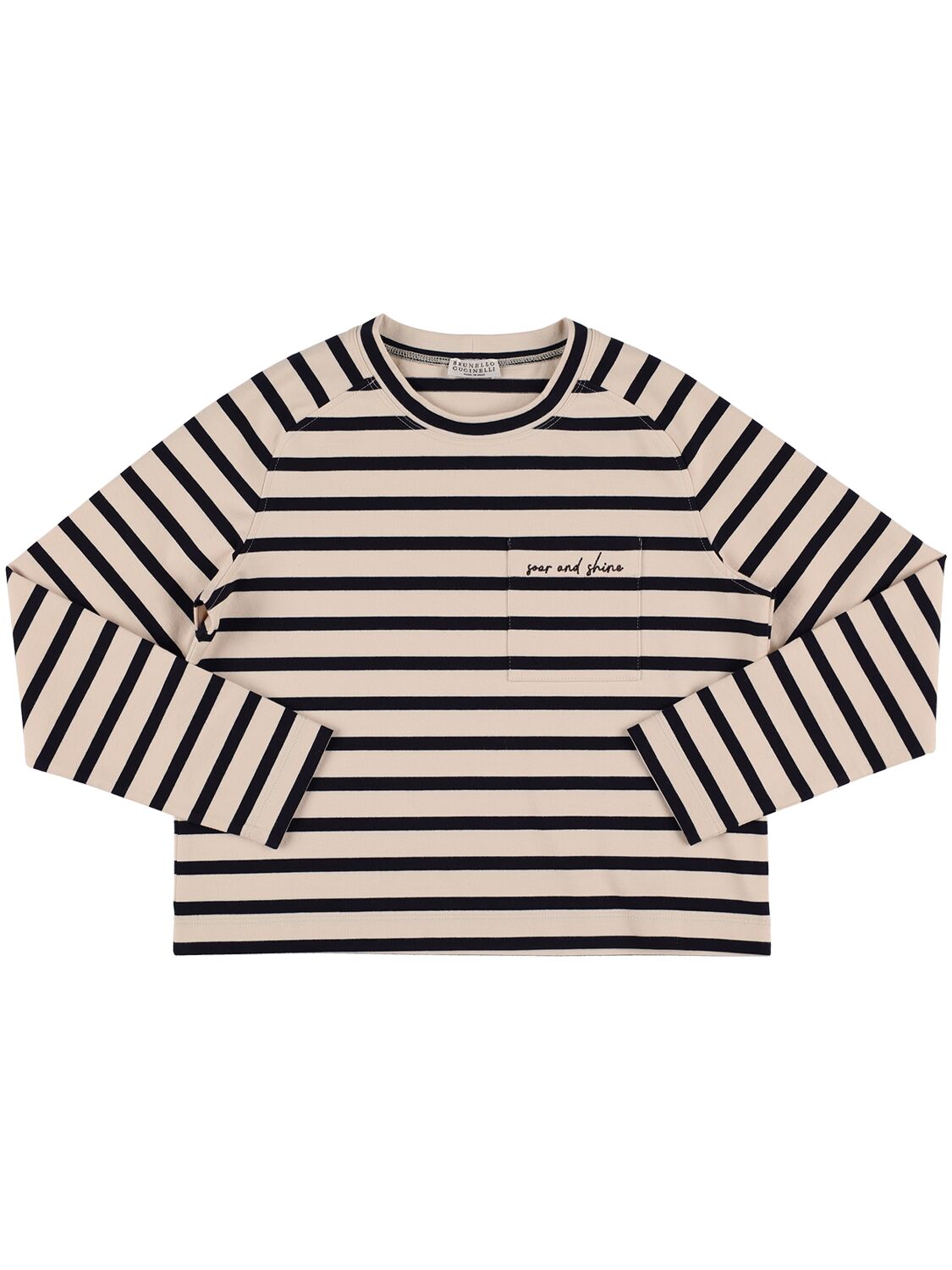 Brunello Cucinelli Kids' Stripes Cotton Jersey L/s T-shirt In White,navy
