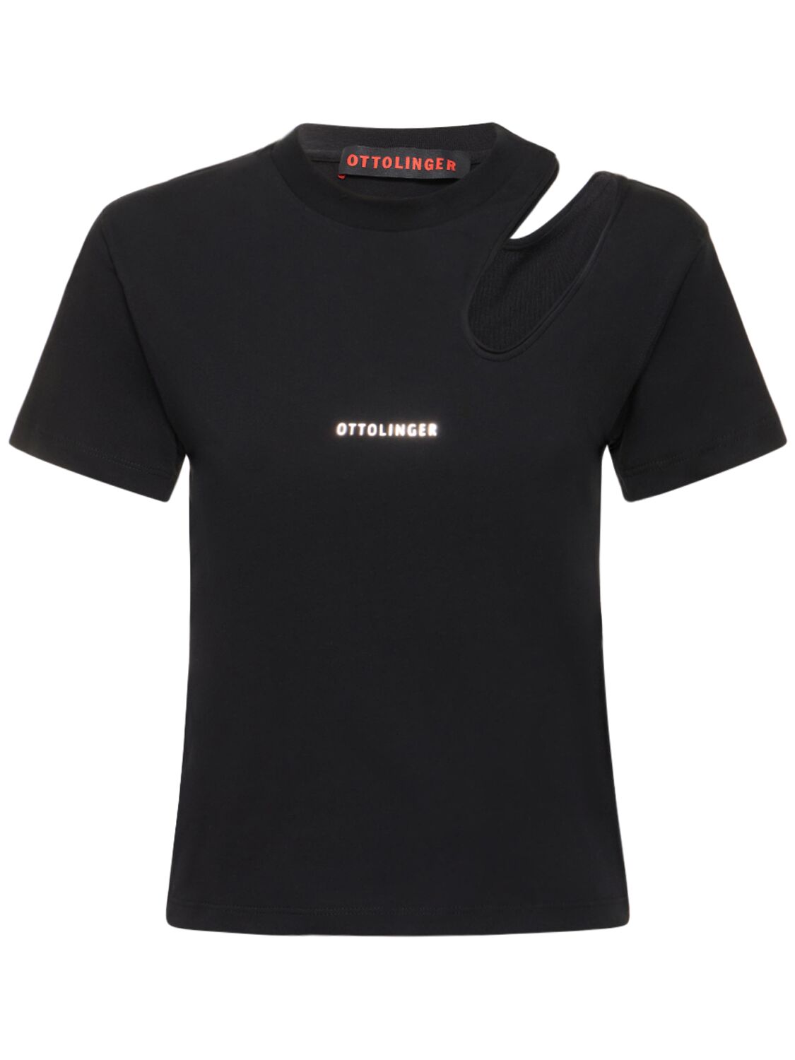 Shop Ottolinger Cutout Cotton Jersey T-shirt In Black