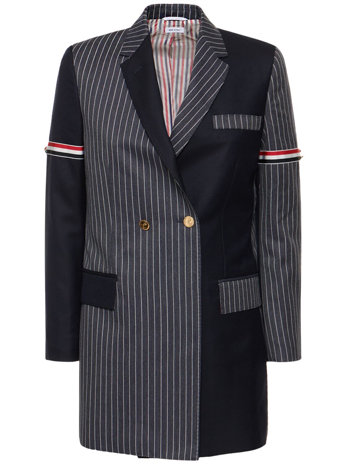 Striped Patchwork Wool Twill Blazer – WOMEN > CLOTHING > COATS