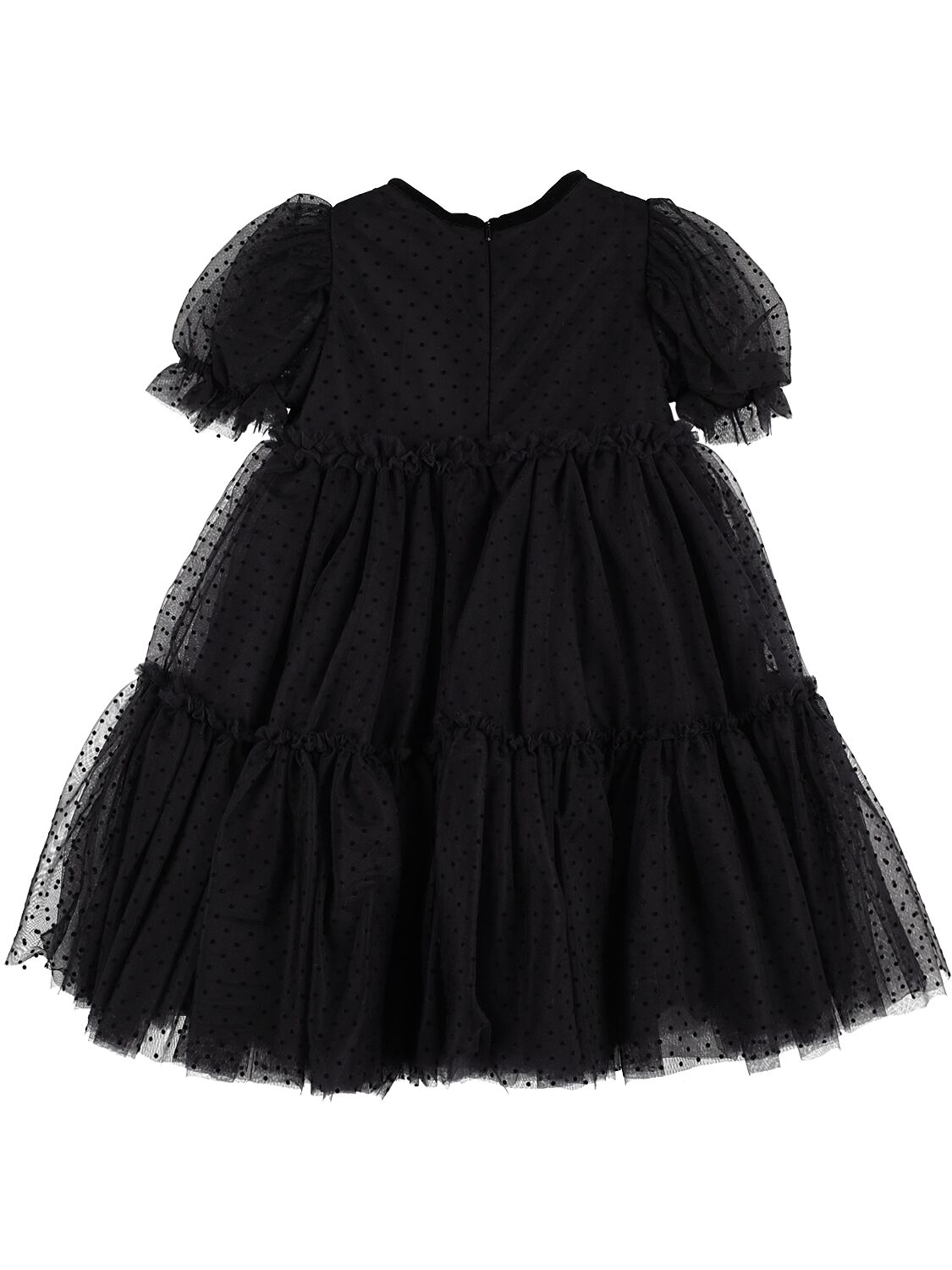 Shop Monnalisa Tulle Dress W/ Flower In Black