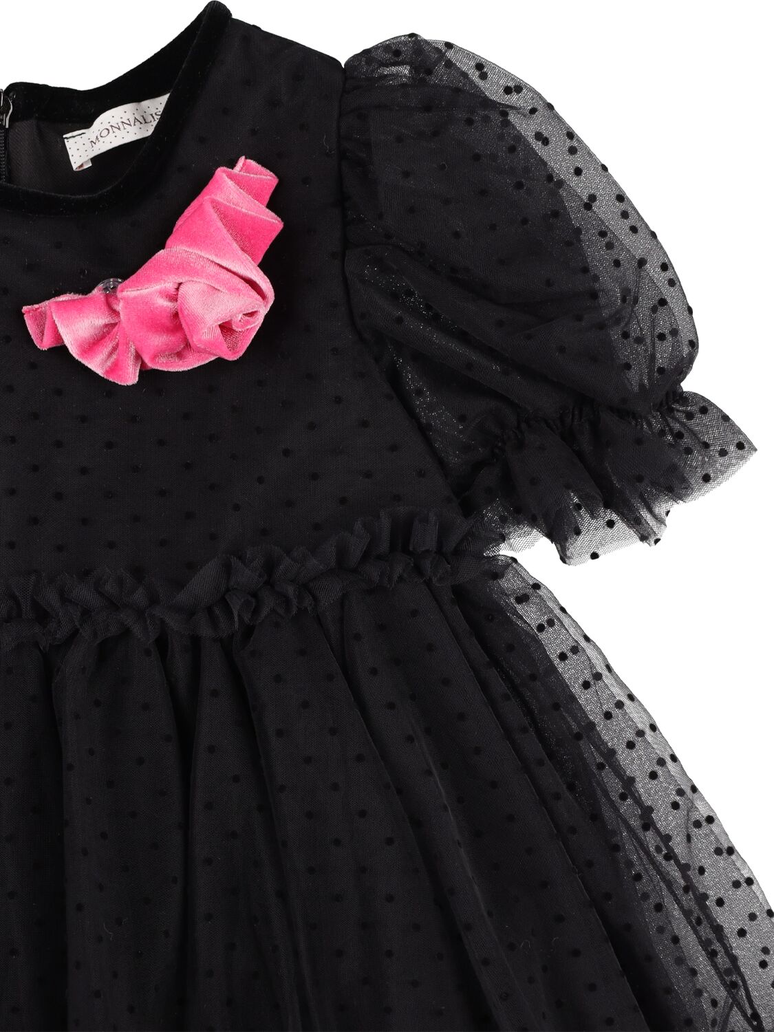 Shop Monnalisa Tulle Dress W/ Flower In Black