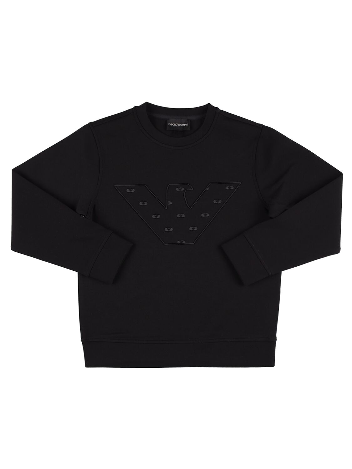 Emporio Armani Kids' Double Cotton Jersey Sweatshirt W/logo In Black