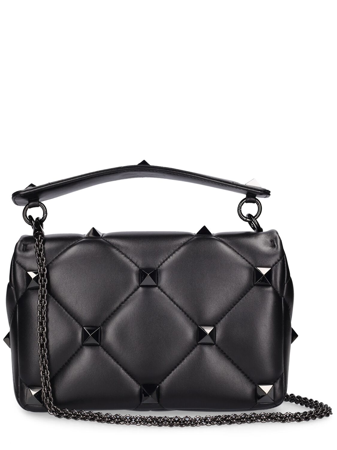 Shop Valentino Large Roman Stud Leather Shoulder Bag In Black