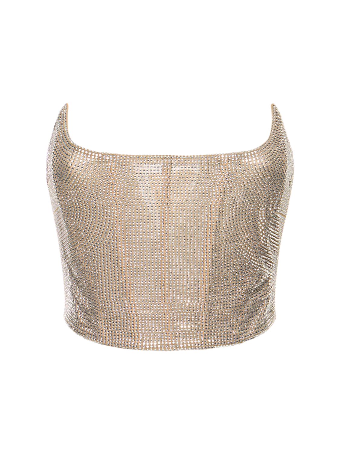 Shop Giuseppe Di Morabito Embellished Bustier Strapless Top In Silver