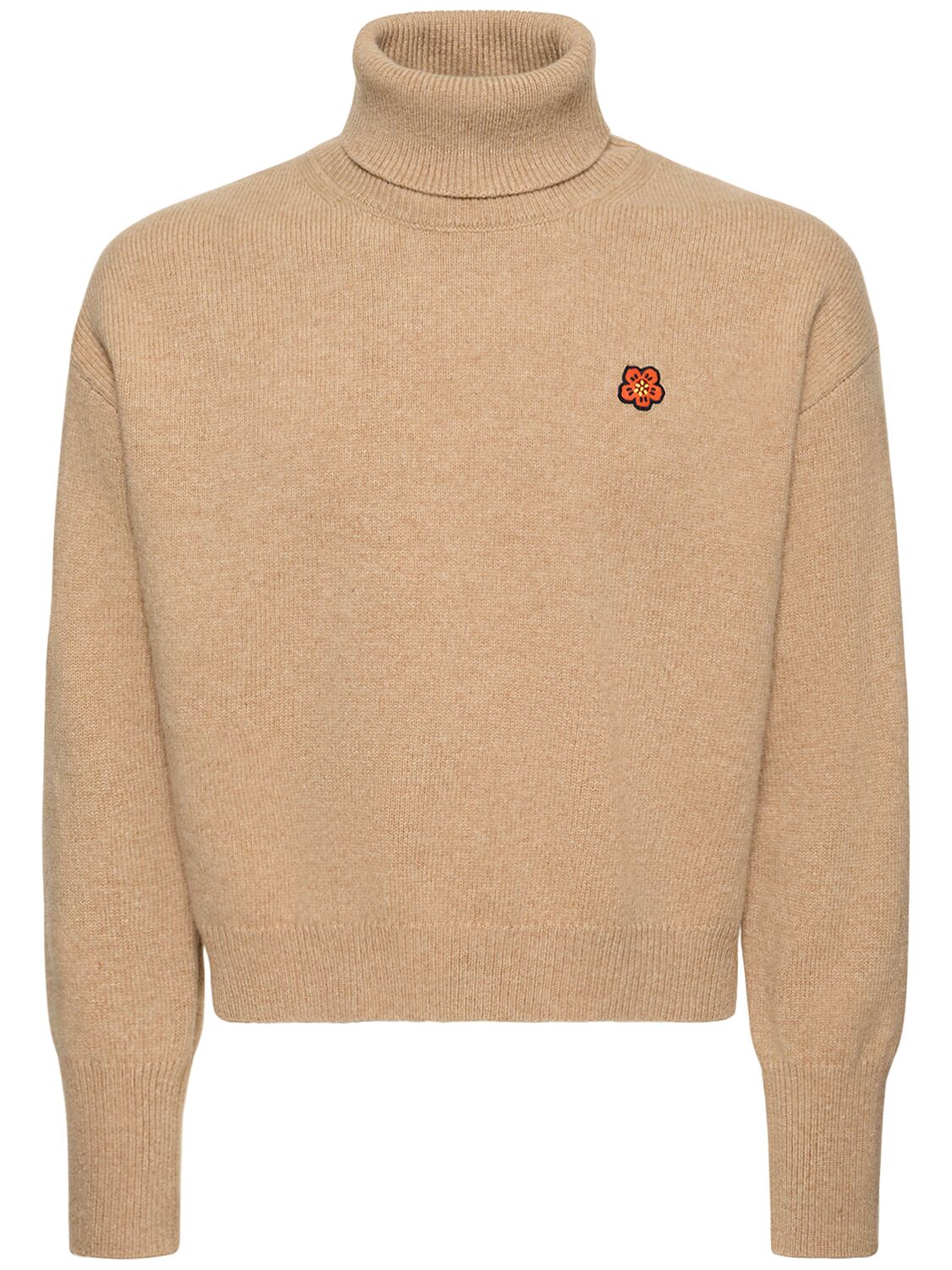 Kenzo Crest Boxy Turtleneck Wool Sweater In Tobacco