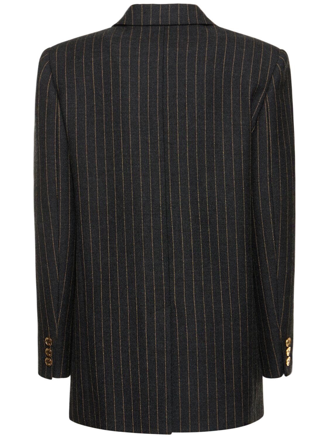 Shop Moschino Pinstriped Double Breasted Wool Jacket In Grey