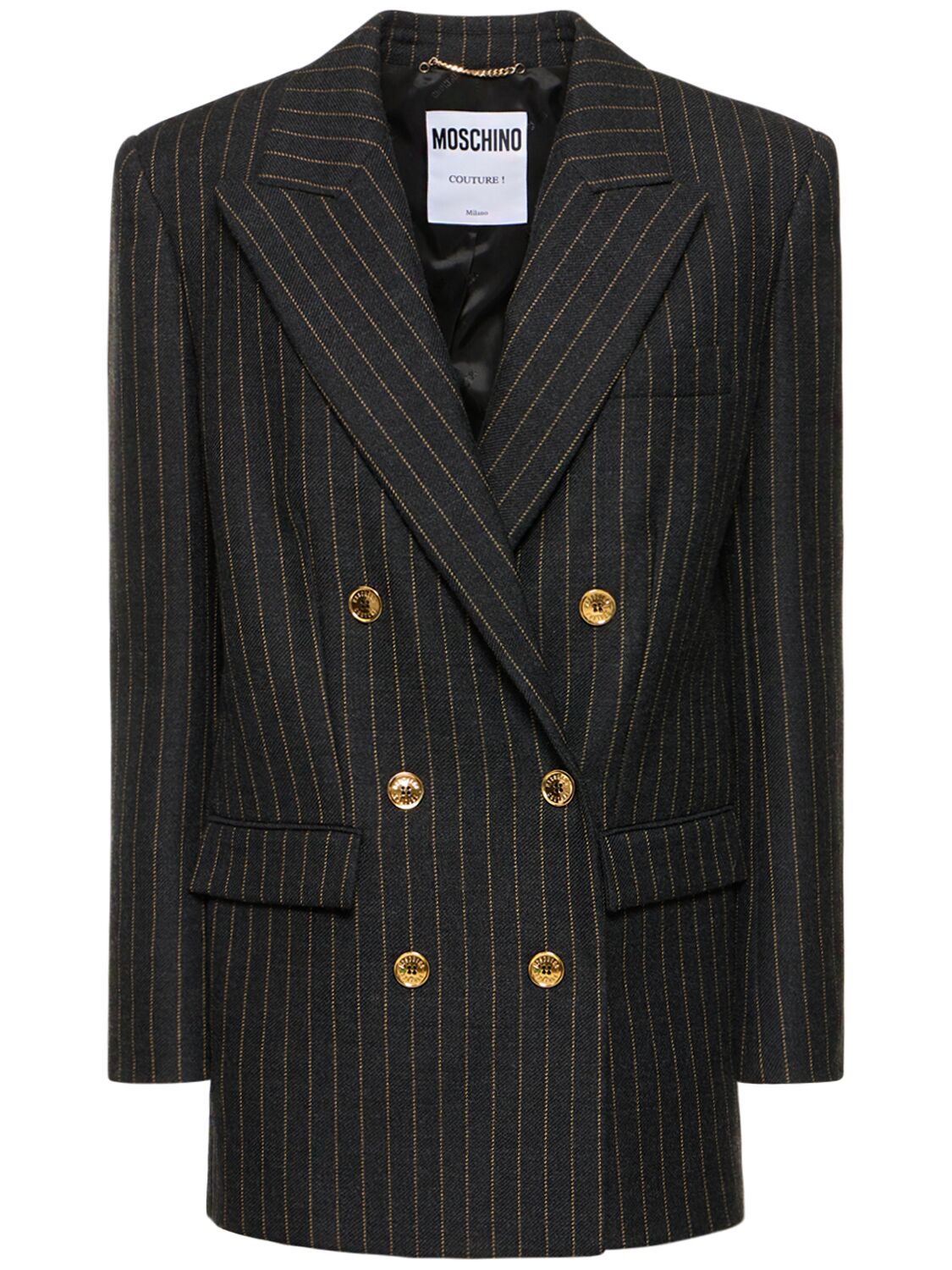 MOSCHINO PINSTRIPED DOUBLE BREASTED WOOL JACKET