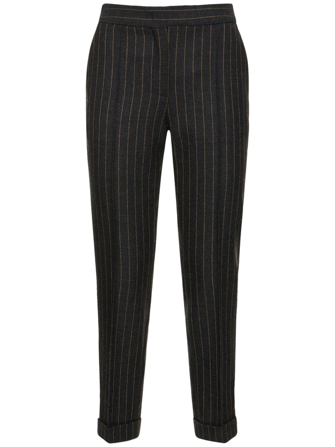 Moschino Pinstripe Wool Straight Pants In Grey