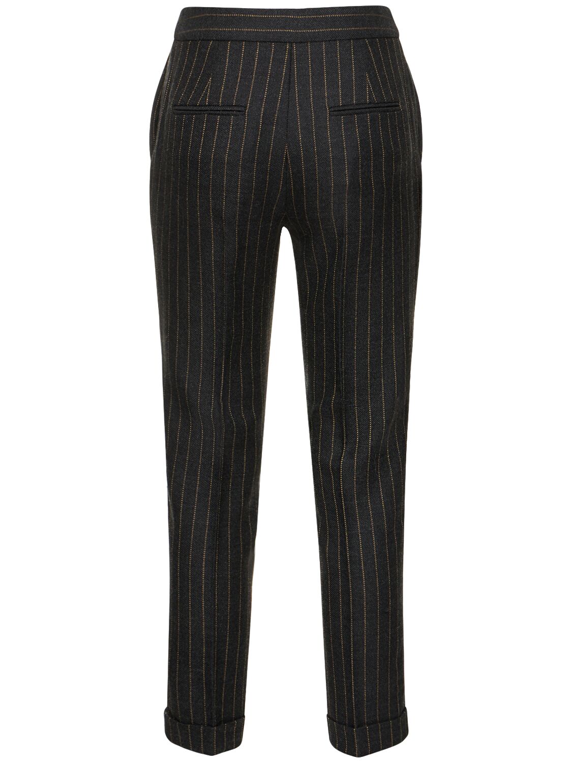 Shop Moschino Pinstripe Wool Straight Pants In Grey