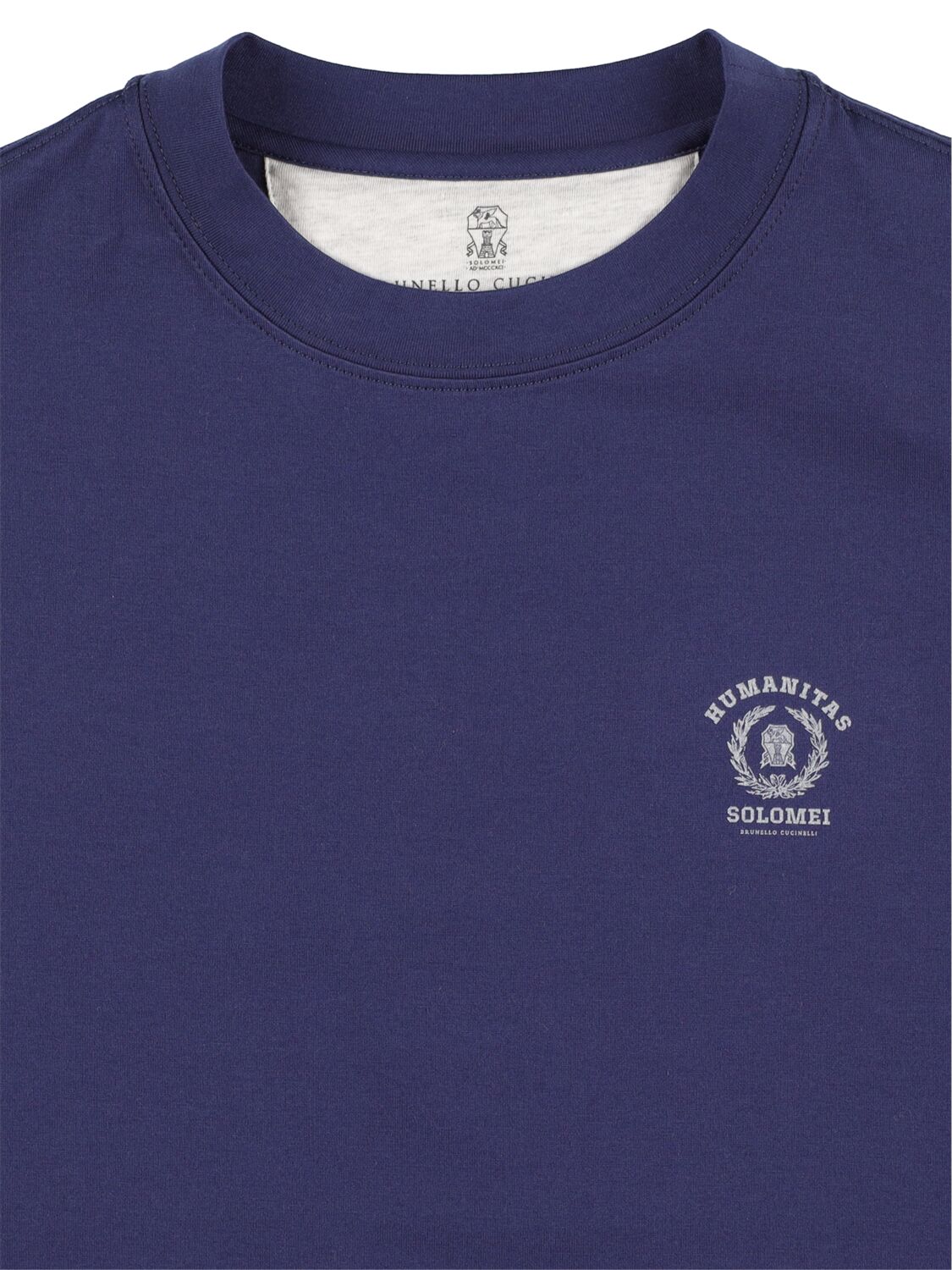 Shop Brunello Cucinelli Logo Print Cotton Jersey T-shirt In Navy