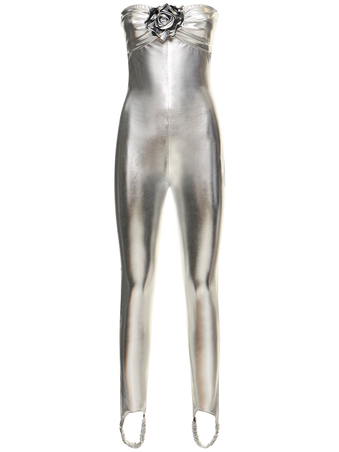 Giuseppe Di Morabito Strapless Laminated Jersey Jumpsuit In Silver