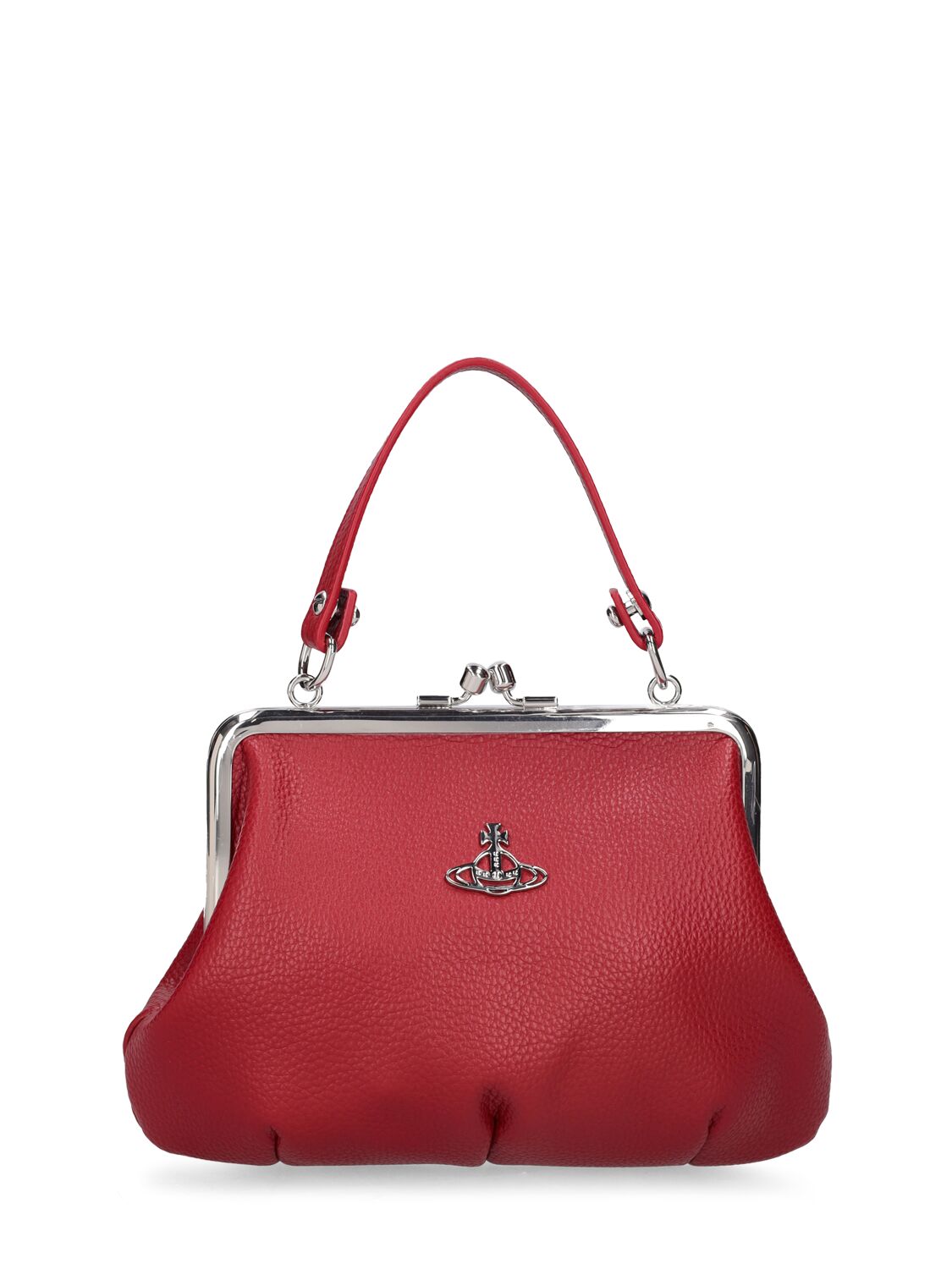 Image of Granny Frame Faux Grained Leather Bag