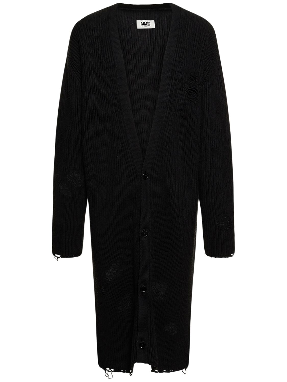 Mm6 Maison Margiela Cotton & Wool Loose Knit Coat In Black | ModeSens