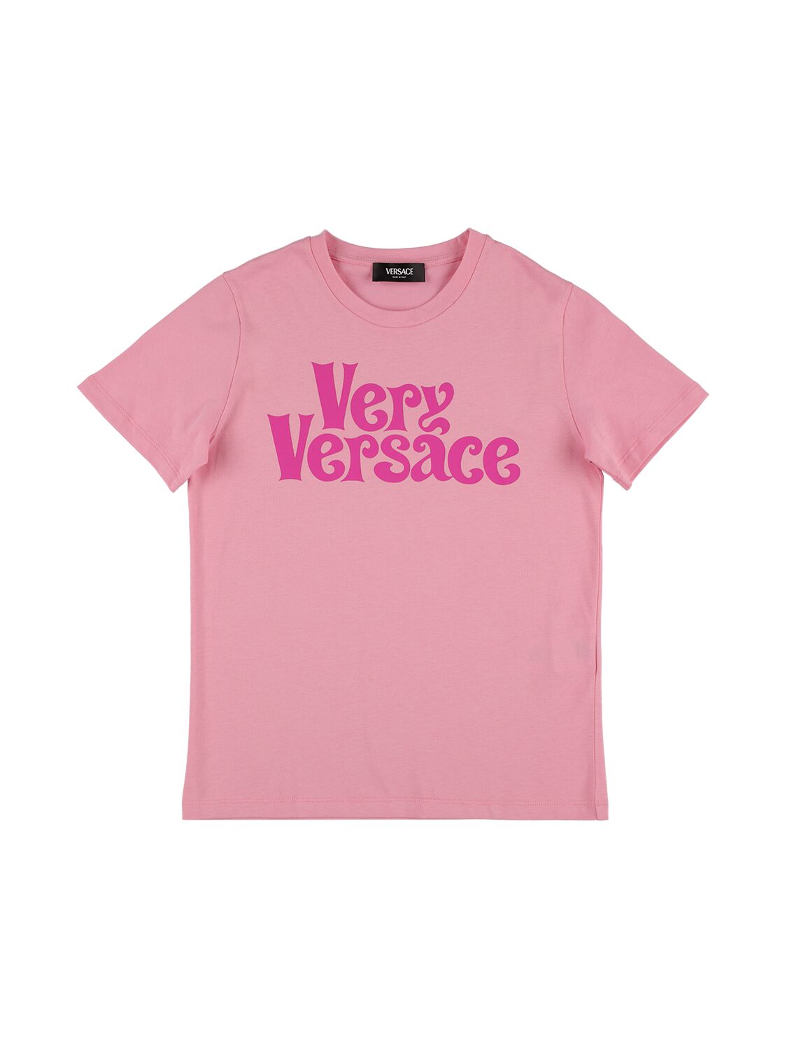 Shop Versace Logo Print Cotton Jersey T-shirt In Pink