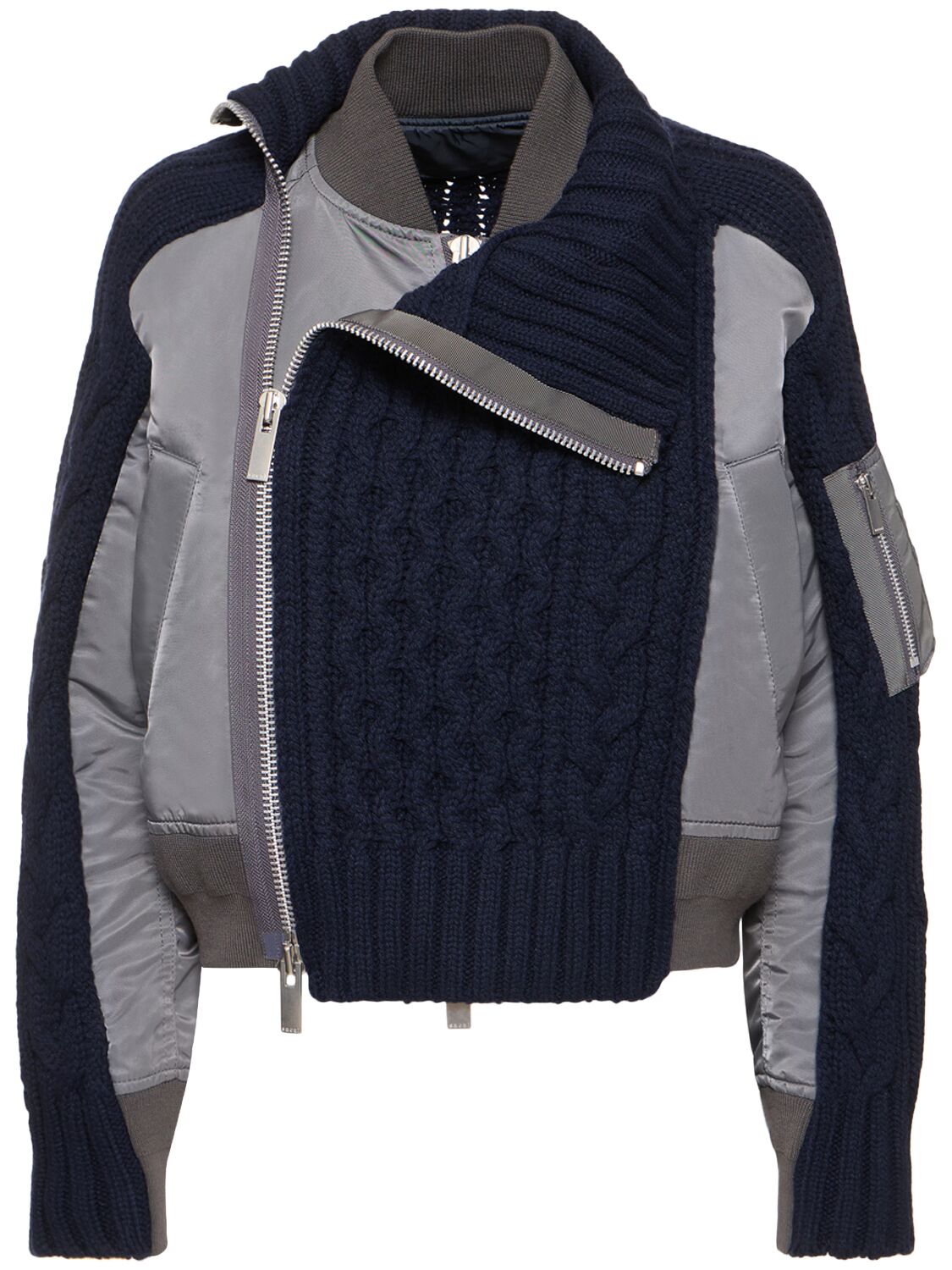 SACAI Cable Knit & Nylon Twill Jacket | Smart Closet