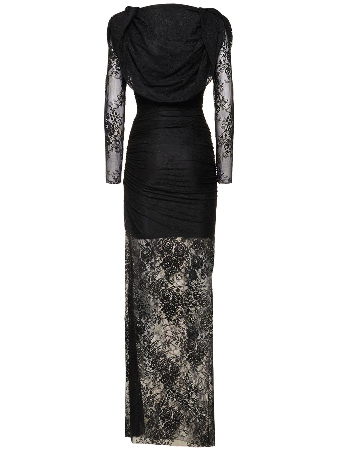 Shop Giuseppe Di Morabito Laize Stretch Lace Long Dress W/hood In Black