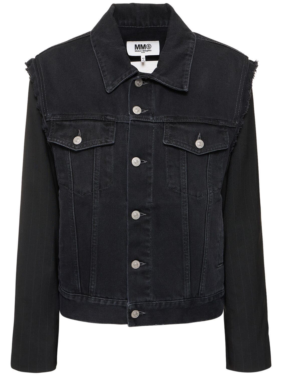 Shop Mm6 Maison Margiela Denim & Wool Blend Jacket In Black