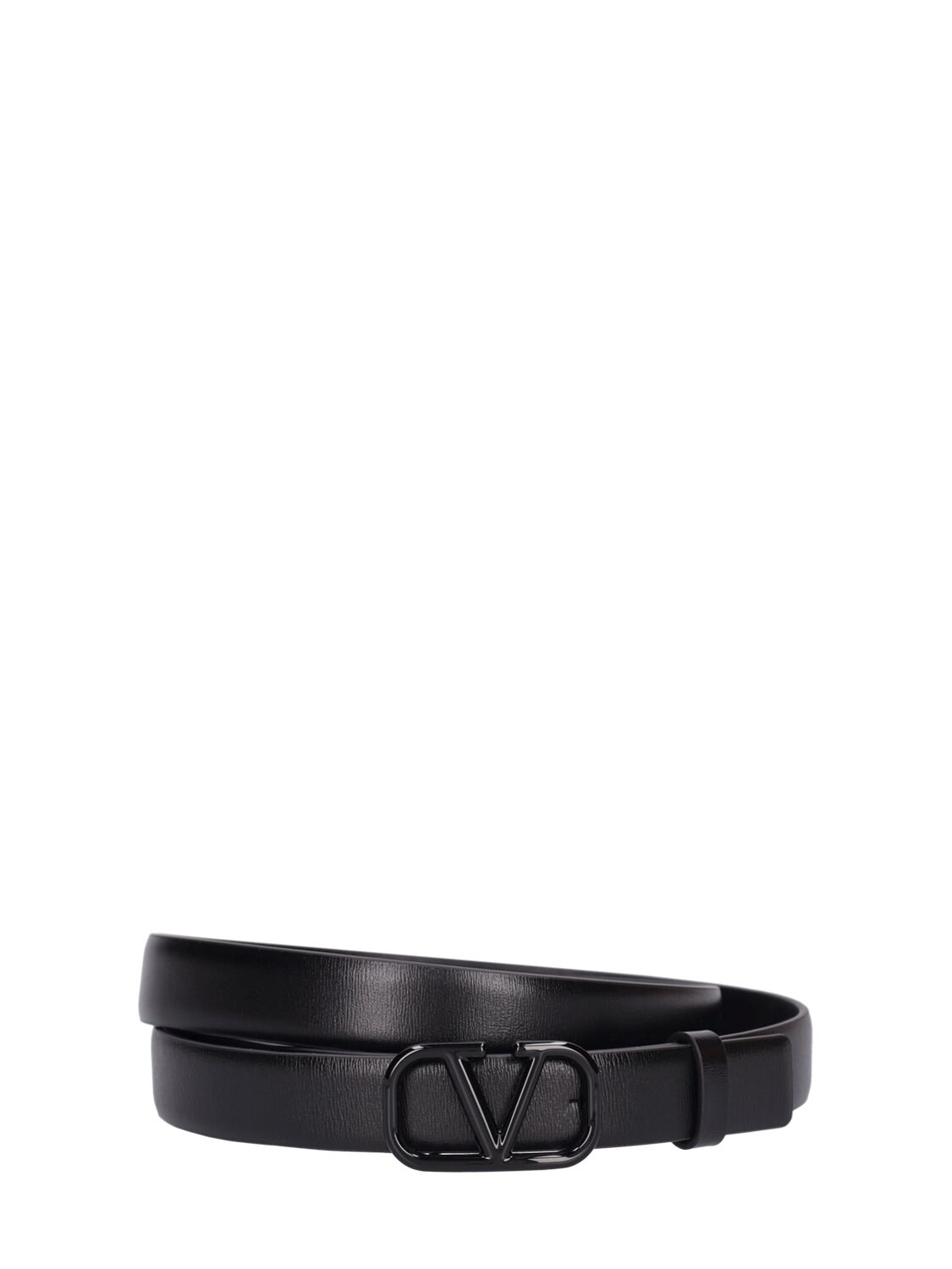 Valentino Garavani Lacquered V-logo Leather Belt In Black
