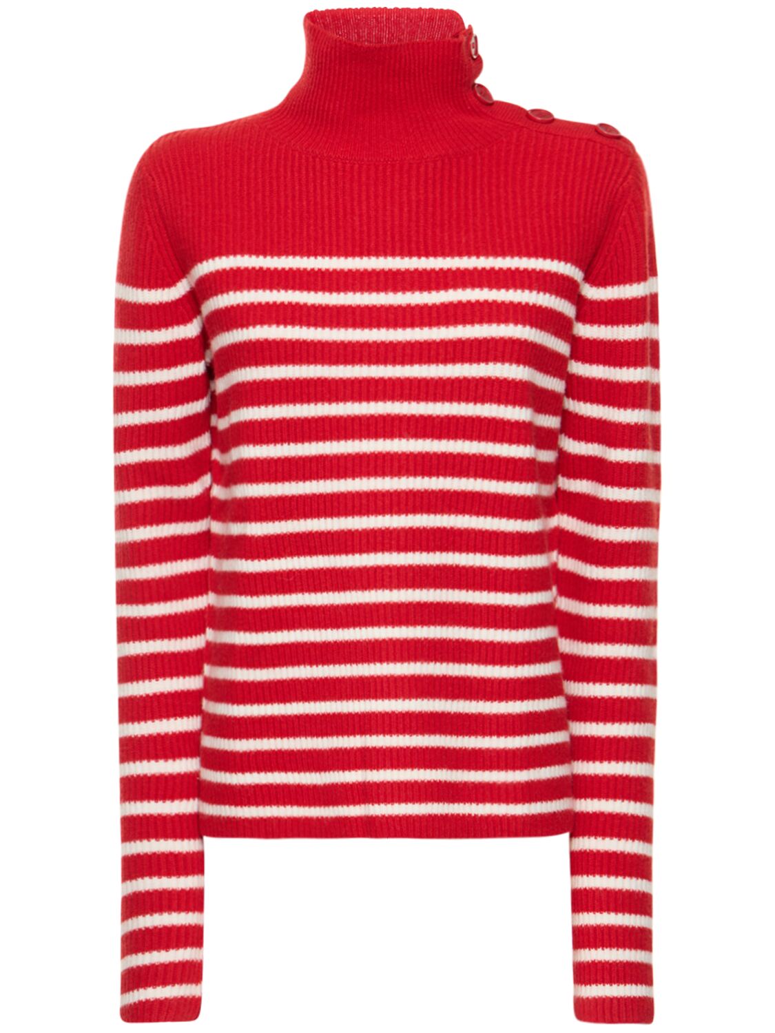 Aspesi Striped Wool Knit Turtleneck Sweater In Red