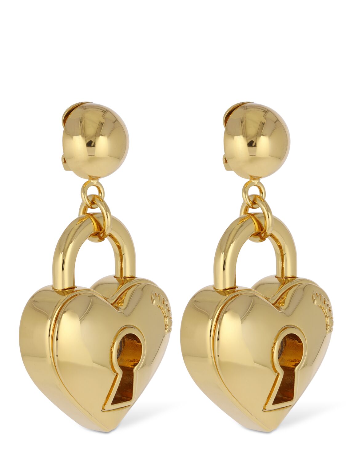 Shop Moschino Heart Lock Drop Earrings In Gold