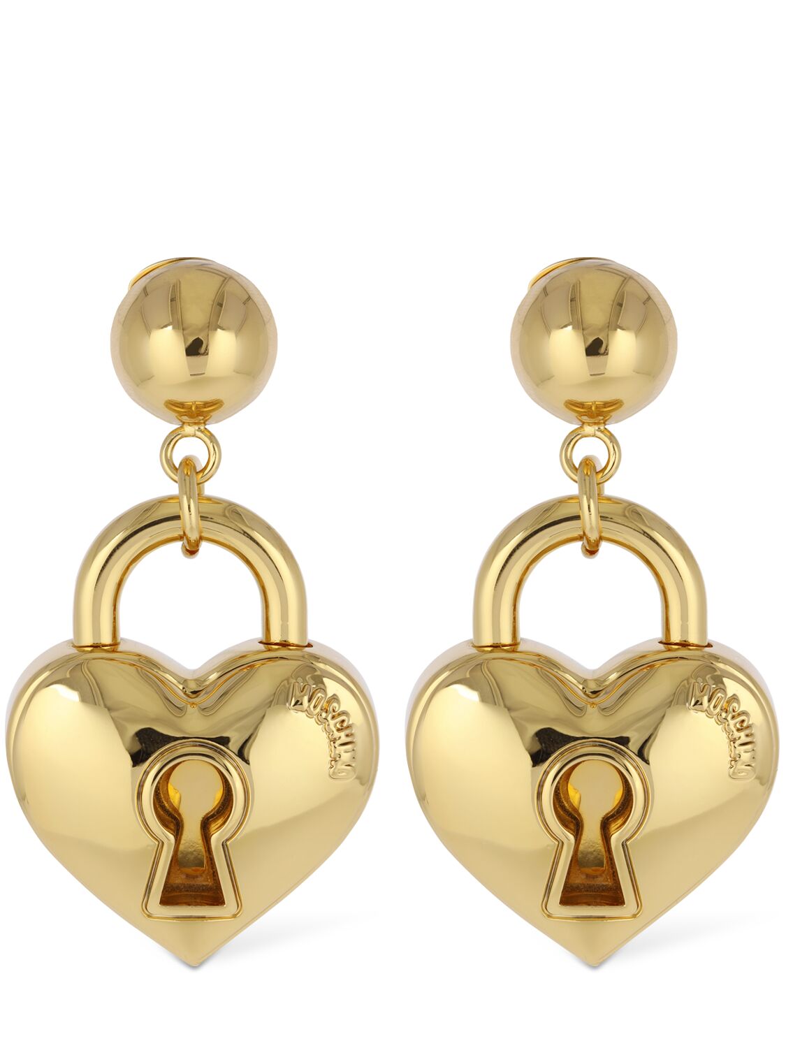 Moschino Heart Lock Drop Earrings In Gold