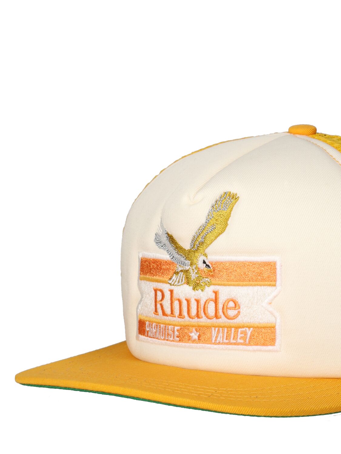Shop Rhude Paradise Valley Cotton Twill Trucker Hat In 옐로우,화이트