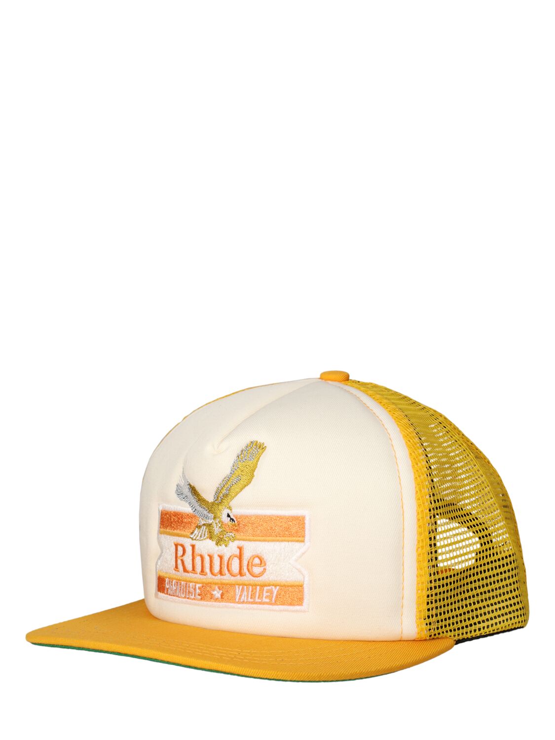 Shop Rhude Paradise Valley Cotton Twill Trucker Hat In 옐로우,화이트