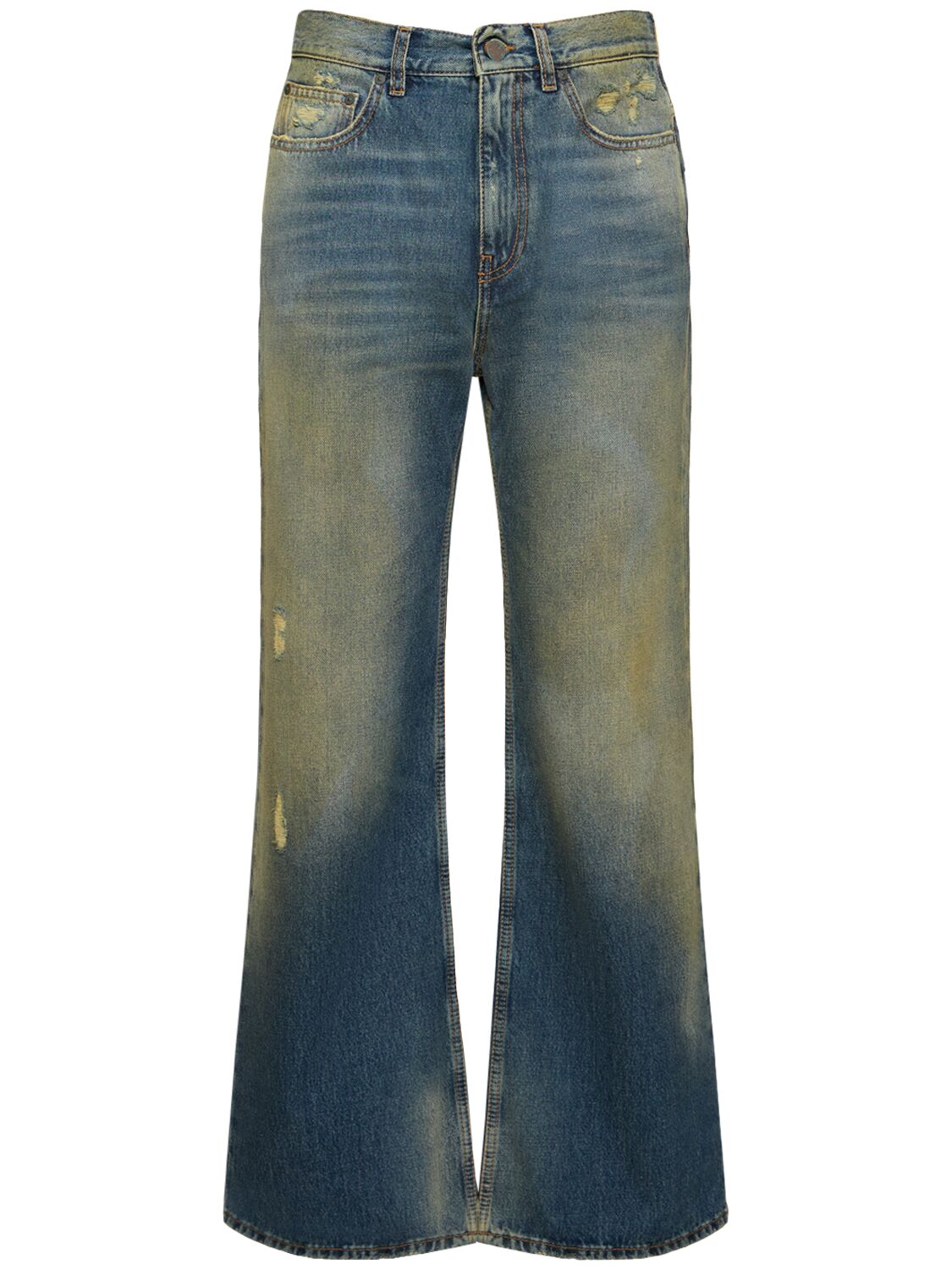Acid Washed Cotton Denim Bootcut Jeans – MEN > CLOTHING > JEANS