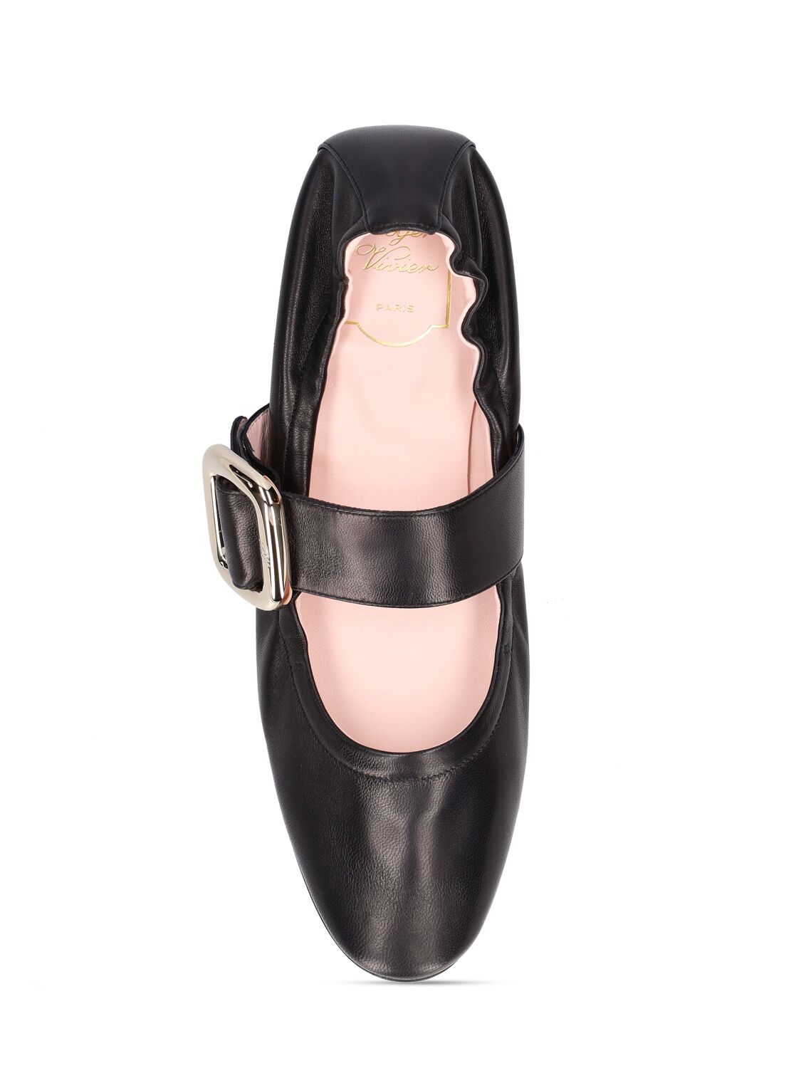 Shop Roger Vivier 5mm Choc Babies Leather Flat Shoes In Black