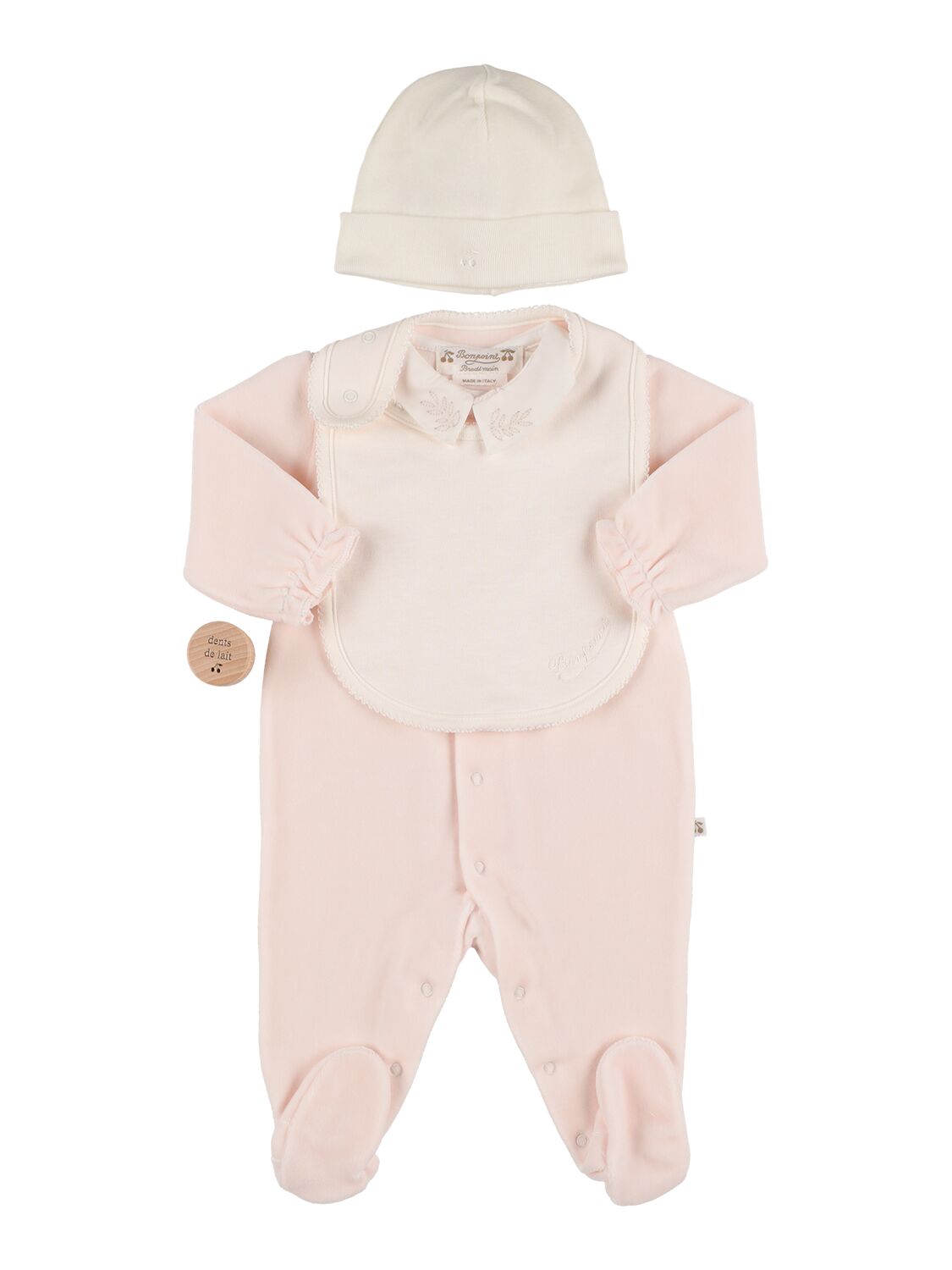 Bonpoint Babies' Naissan Cotton Blend Romper, Hat & Bib In Pink