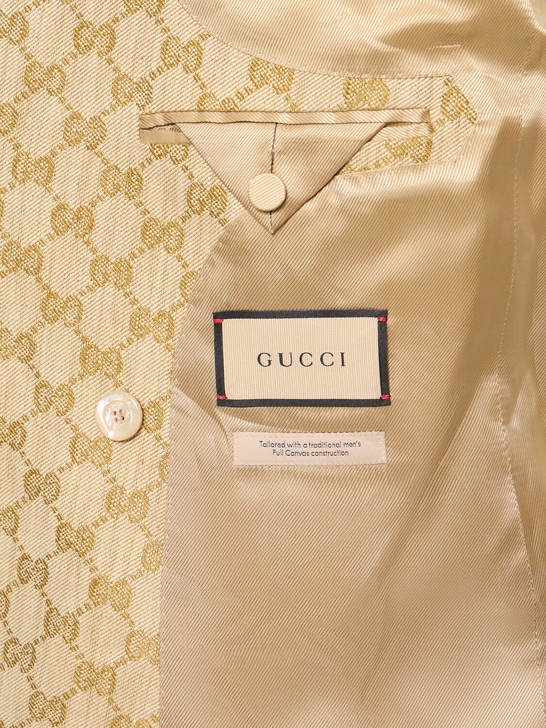 Shop Gucci Gg Cotton & Linen Jacket In Ebony