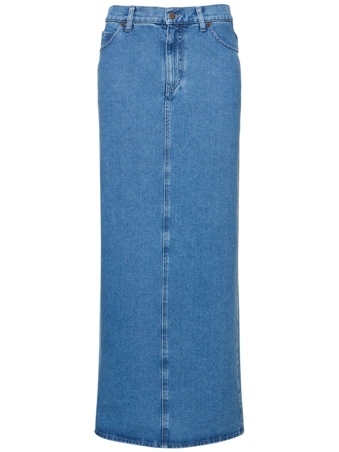 Shop Giuseppe Di Morabito Wool Blend Denim Long Skirt In Light Blue Denim