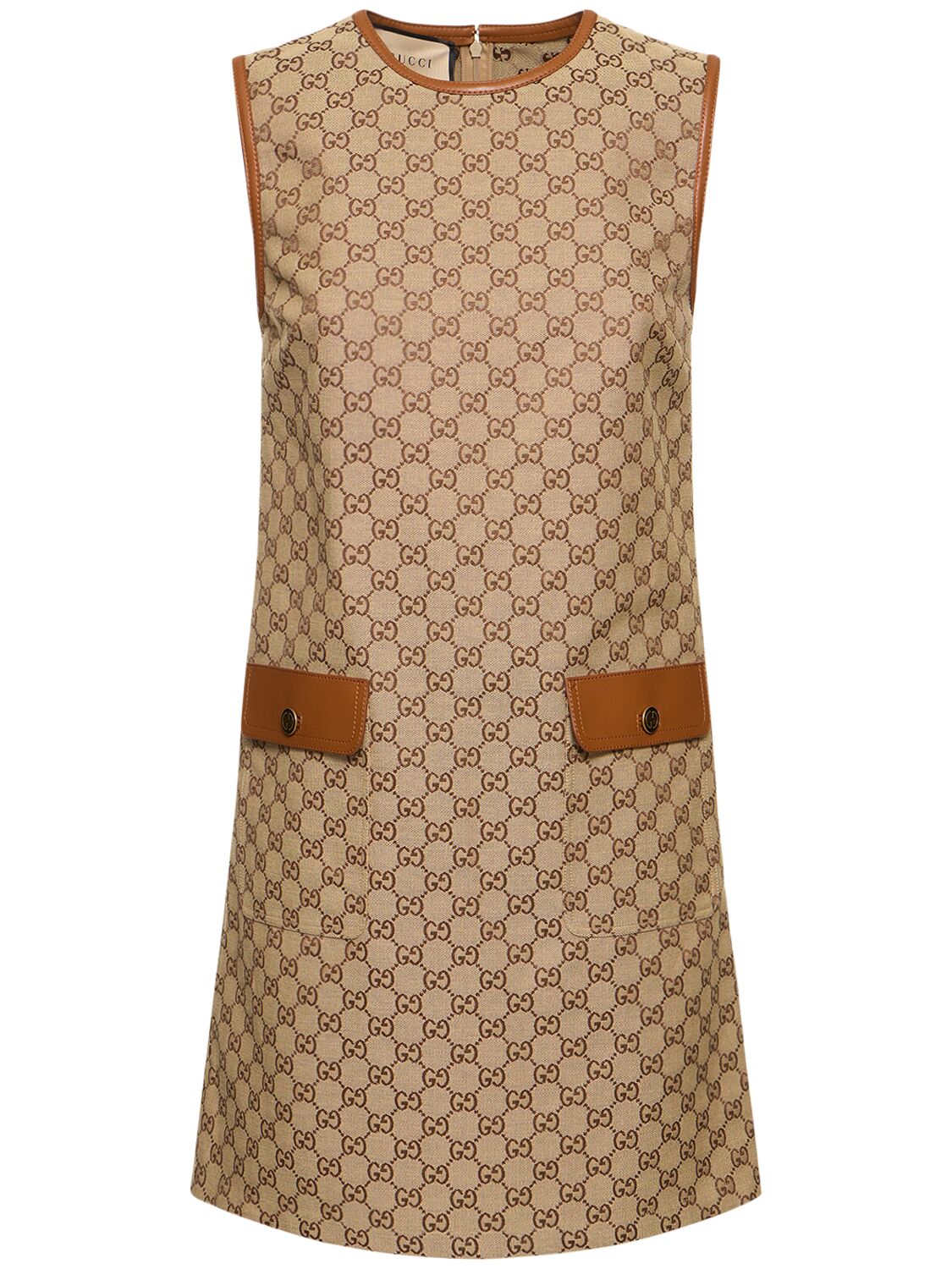 Shop Gucci Gg Cotton Blend Canvas Dress In Ebony