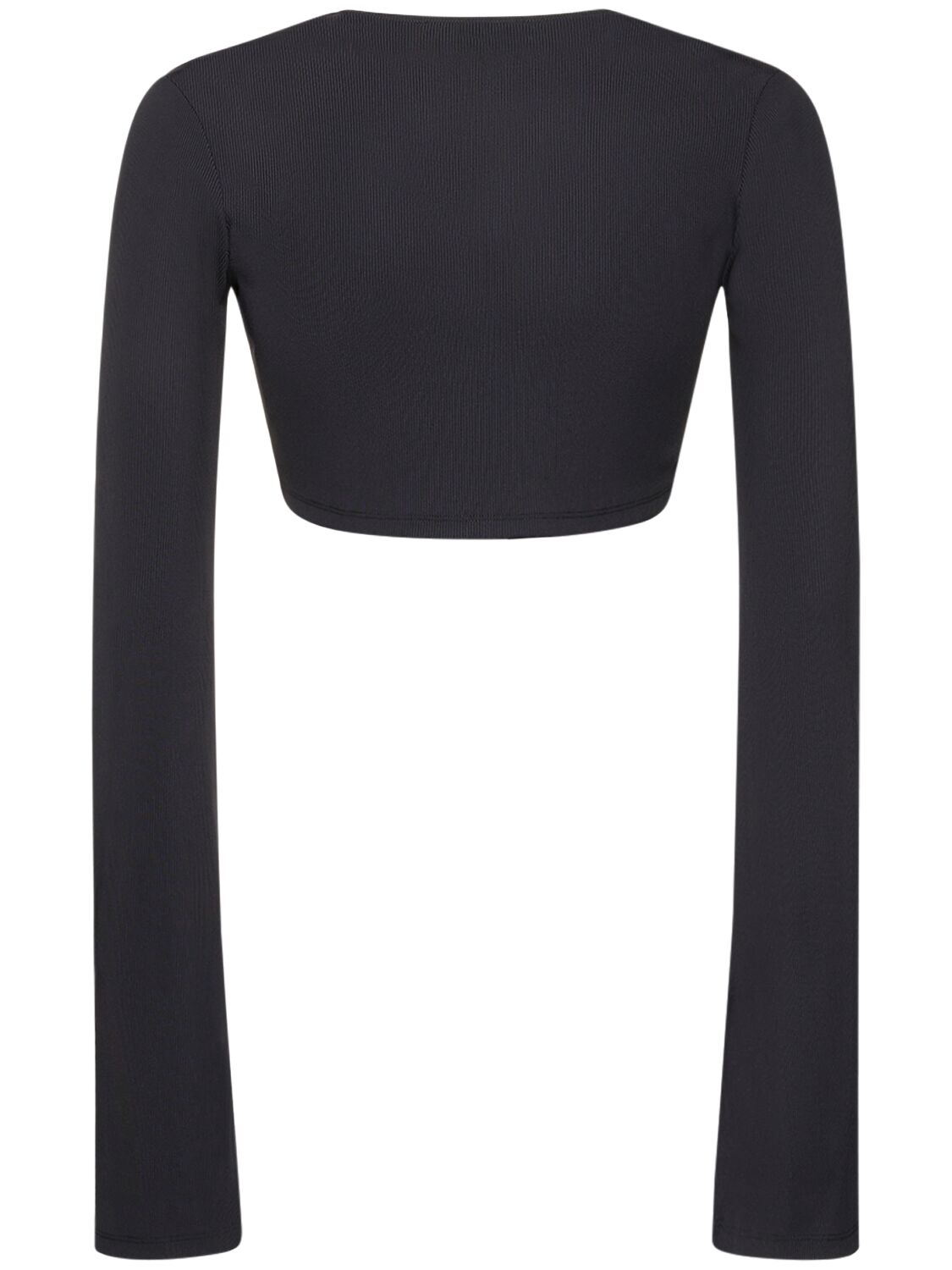 Shop Louisa Ballou Ribbed Stretch Cropped Cardigan In Black
