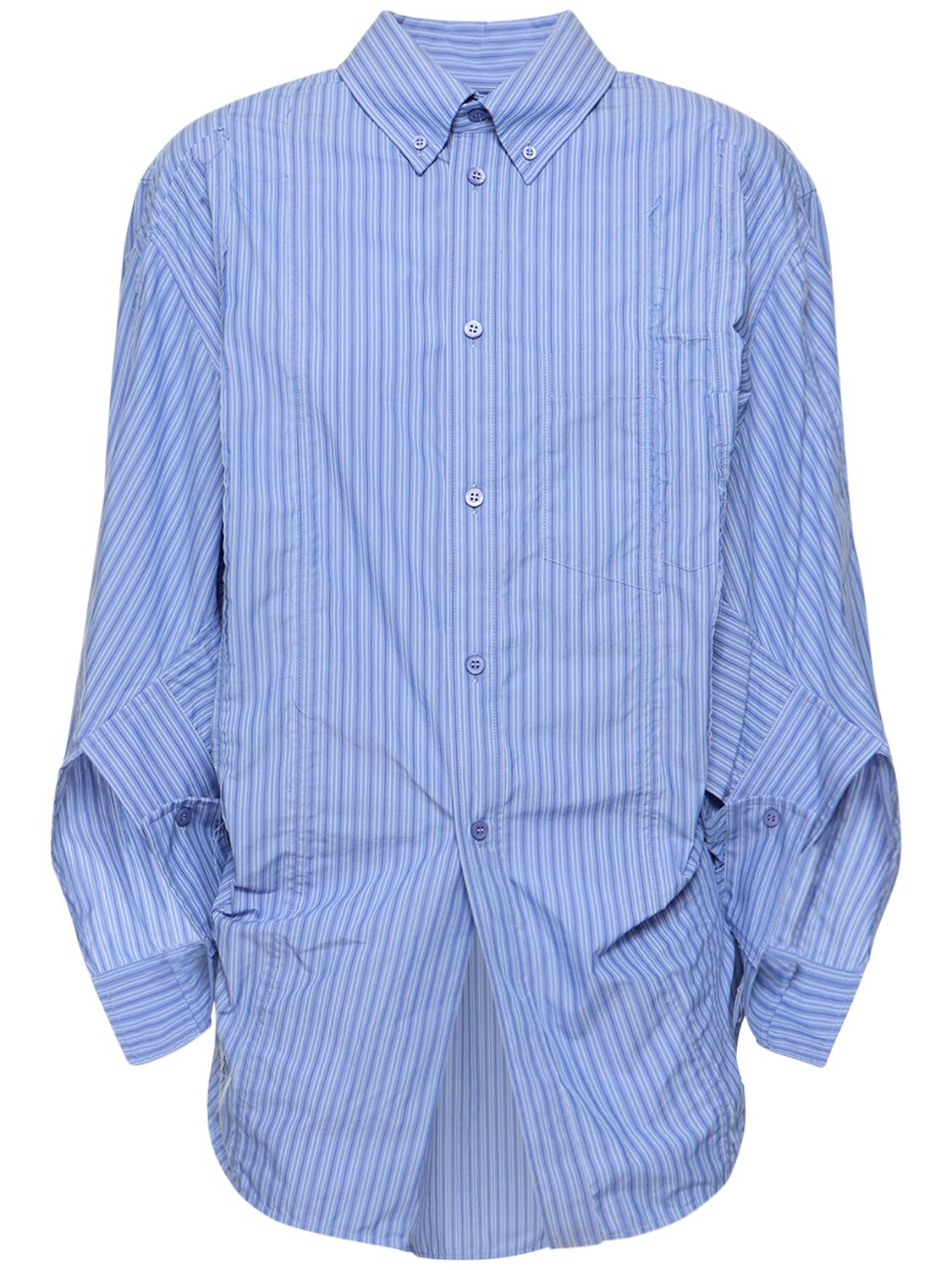 Balenciaga Twisted Sleeve Cotton Blend Shirt In Blue
