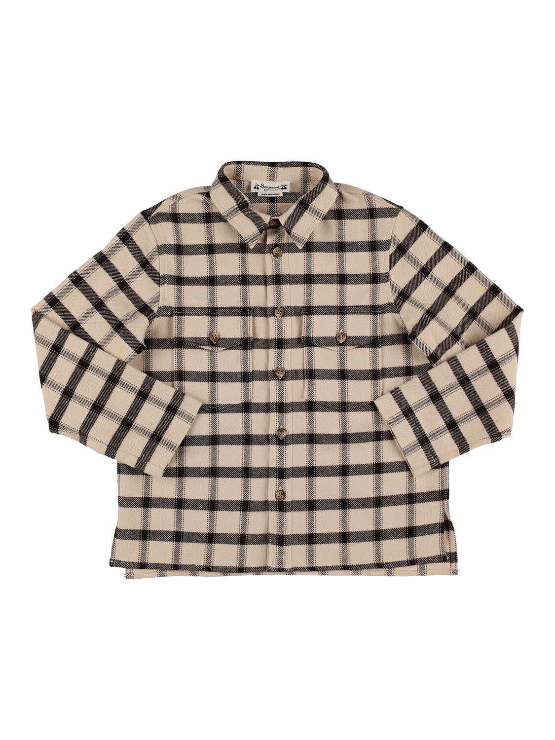 Shop Bonpoint Checked Long Shirt In 베이지,블랙