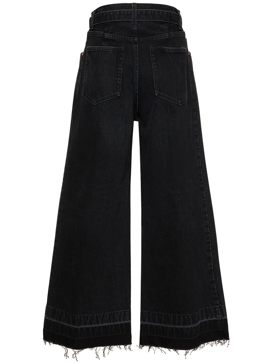 Shop Sacai High Rise Belted Denim Wide Jeans In Black