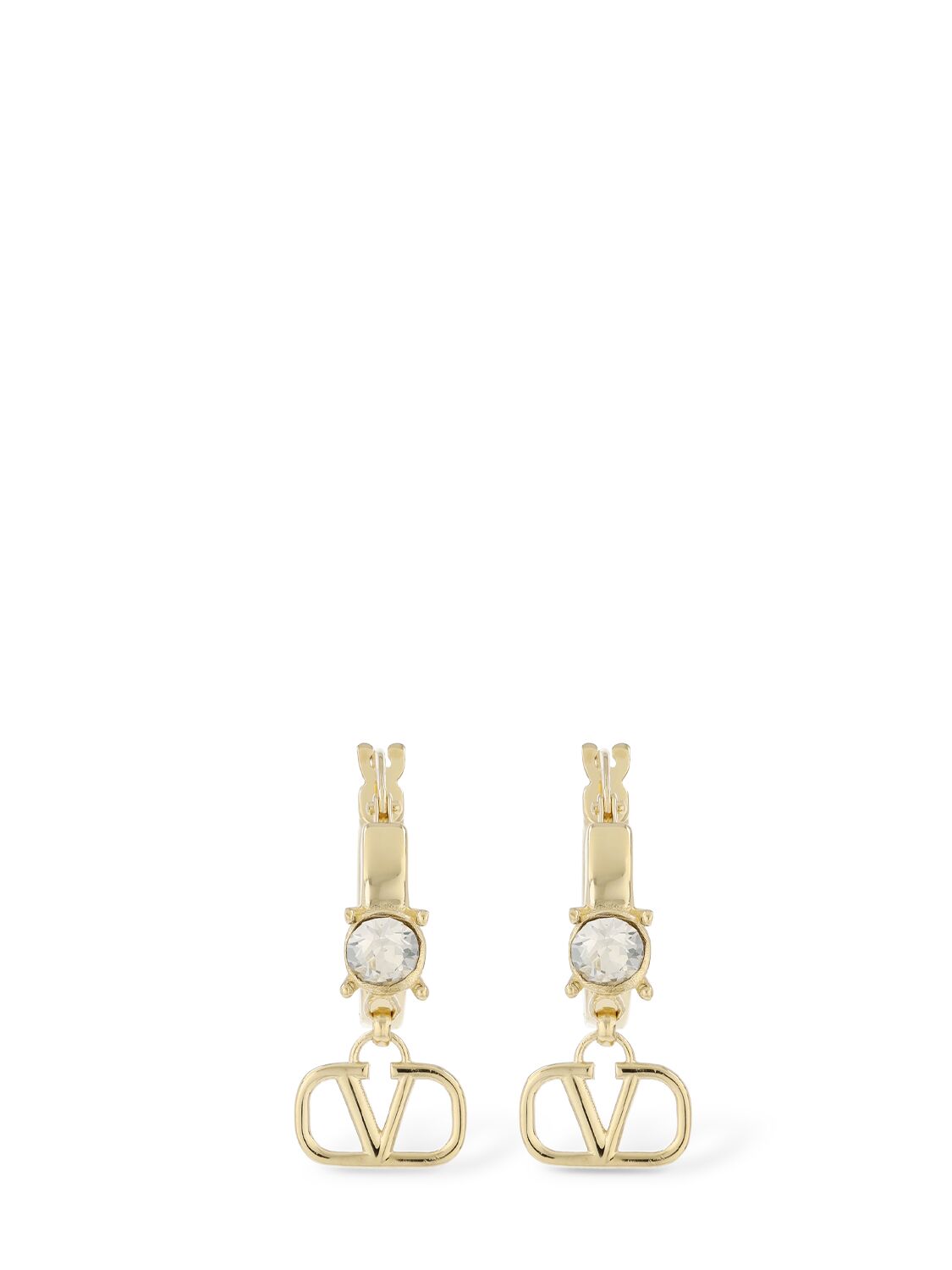 Valentino Garavani Mini V Logo Signature Hoop Earrings In Gold,crystal