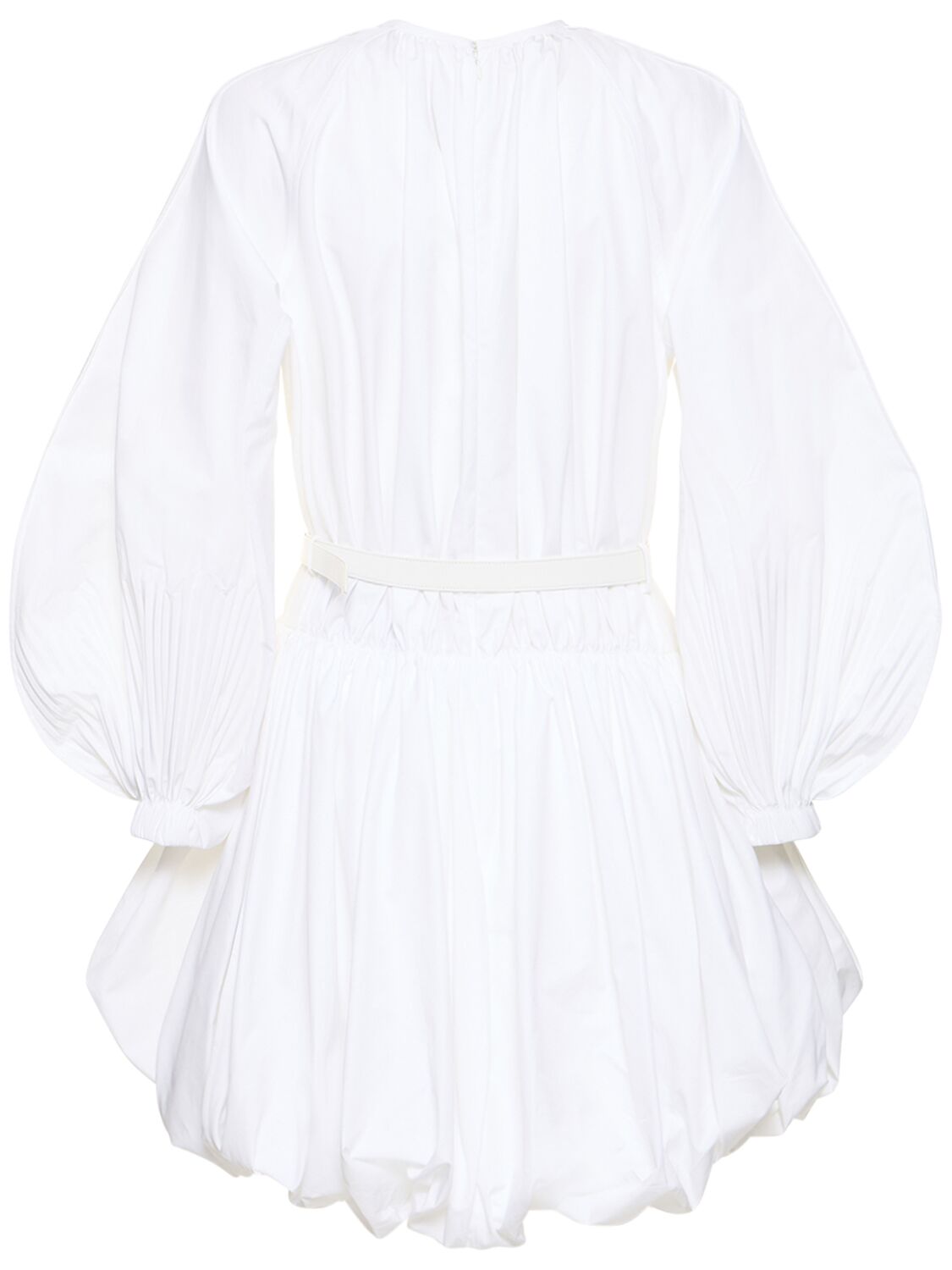 Shop Jil Sander Pleated Cotton Poplin Mini Dress W/belt In White