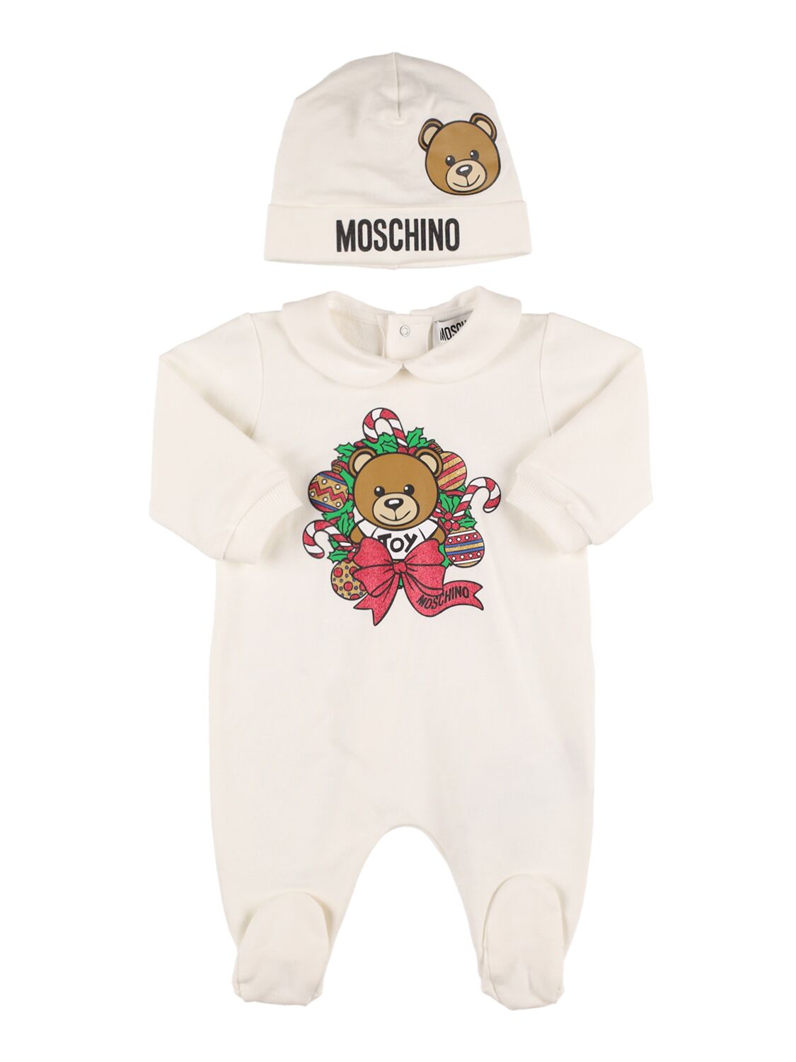Moschino Babies' Printed Cotton Romper & Hat In White