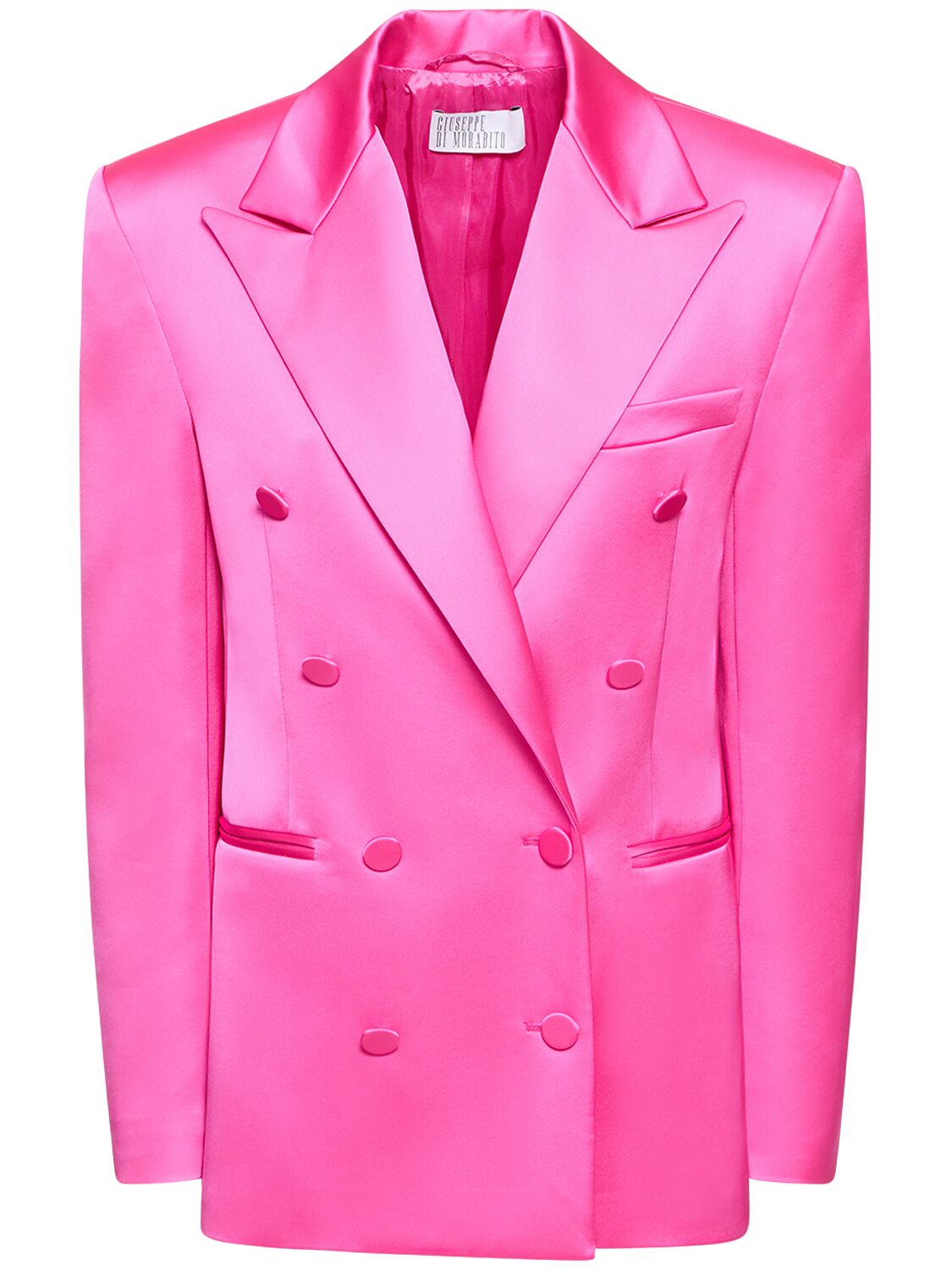 Shop Giuseppe Di Morabito Double Breasted Boxy Satin Blazer In Hot Pink