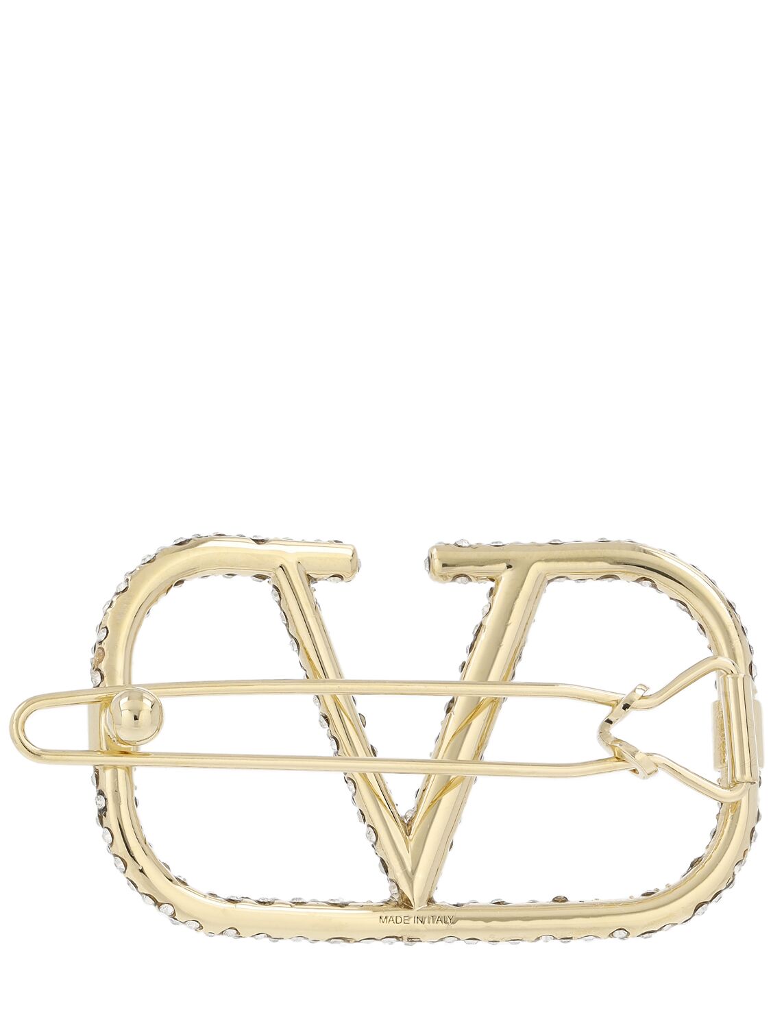 Shop Valentino Crystal V Logo Signature Hair Clip In Gold,crystal