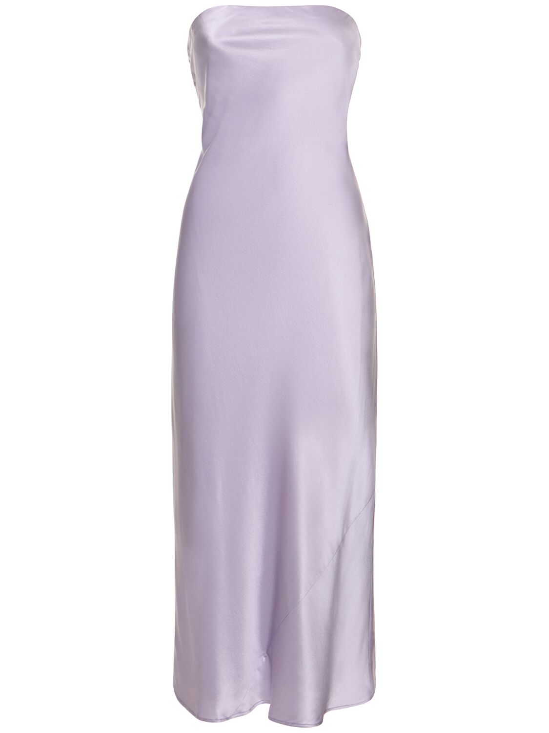 Shop Reformation Joana Strapless Silk Midi Dress In Lilac