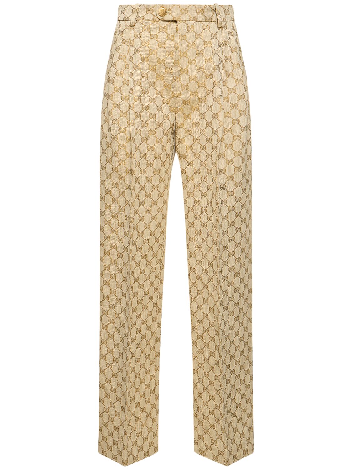 Shop Gucci Gg Cotton & Linen Pants In Ebony
