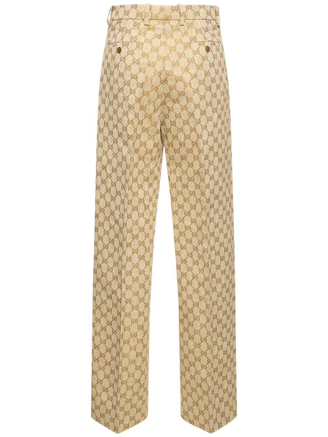 Shop Gucci Gg Cotton & Linen Pants In Ebony