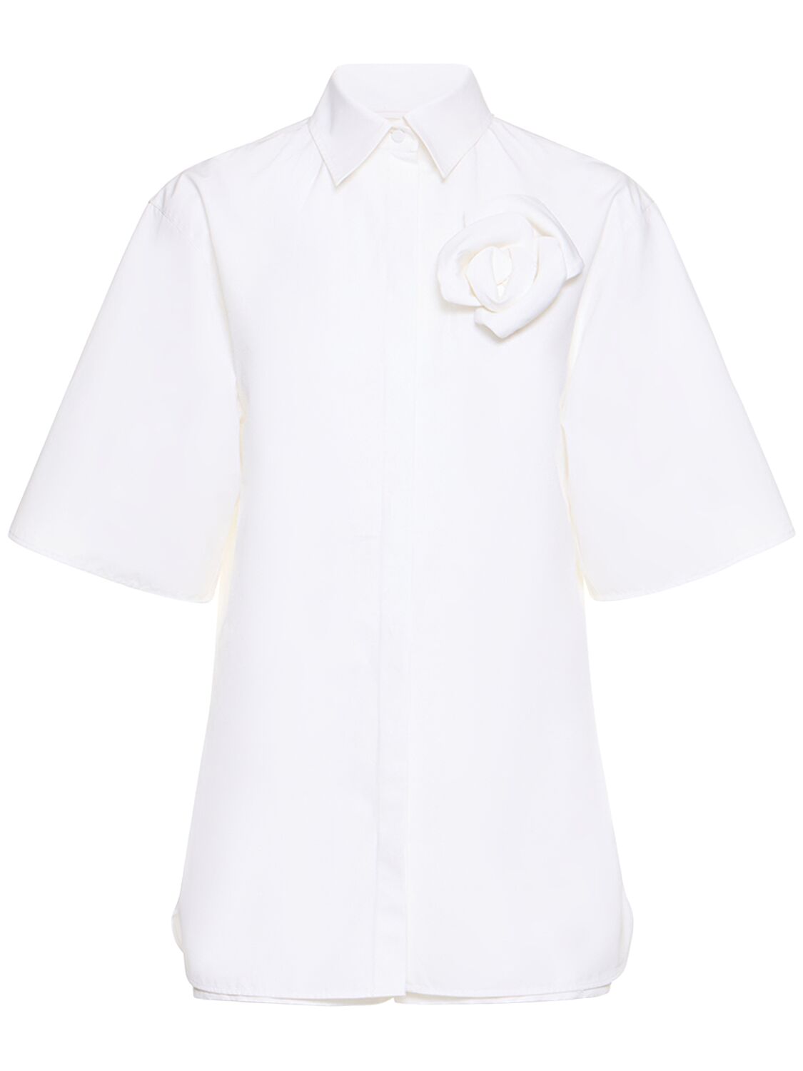Valentino 玫瑰胸针棉质府绸连身裤 In White