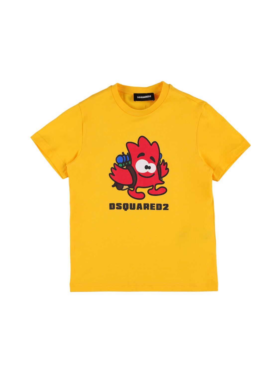 Dsquared2 Kids' Logo印花棉质平纹针织t恤 In Yellow