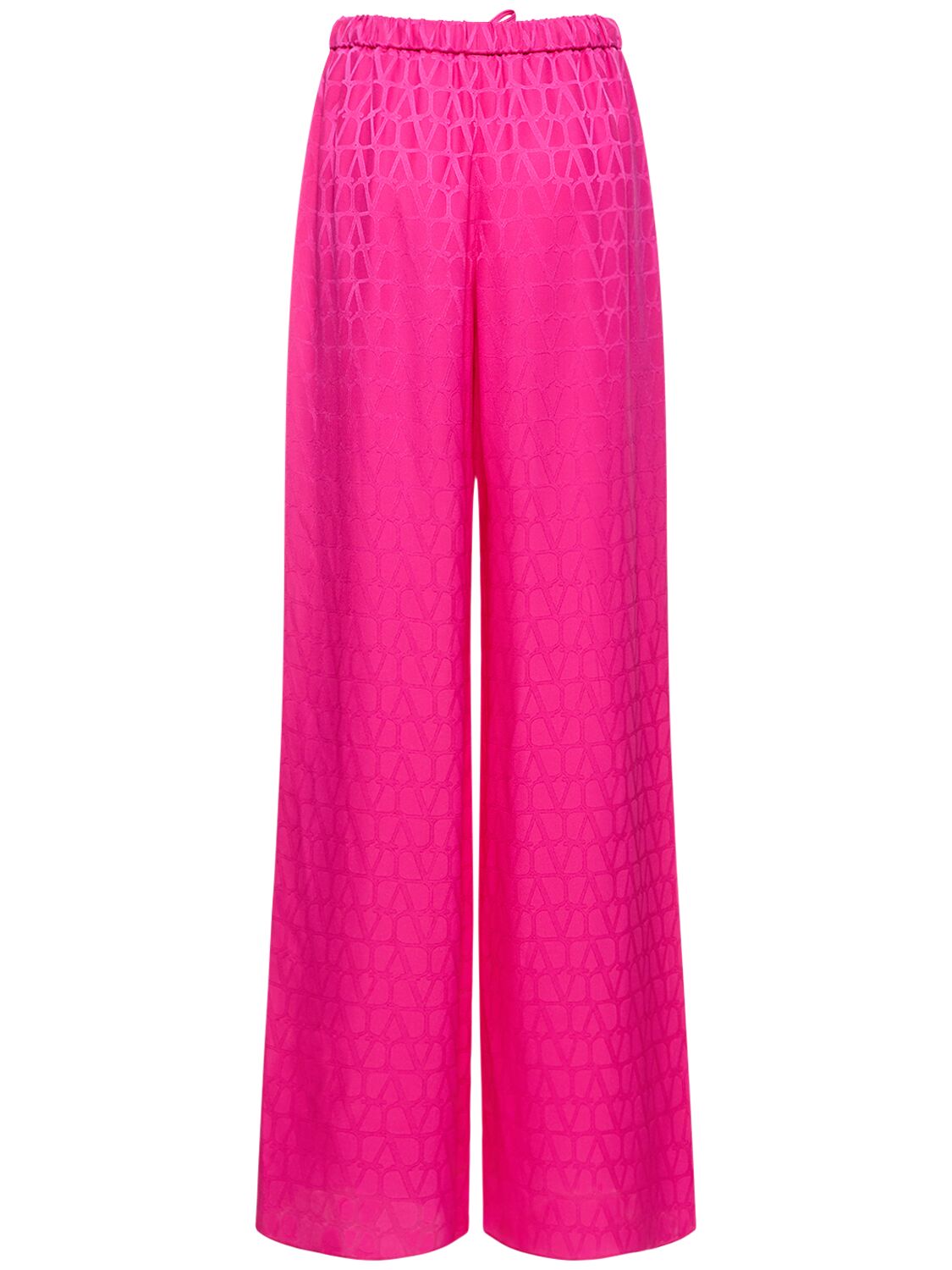 Shop Valentino Silk Satin Logo Jacquard Wide Pants In Pink